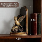Set of 2 Vintage Resin Bird Bookends, Decorative Bookends for Shelves, Bookends for Heavy Books, Anti-Slip (Bronze Bird) - Image 2