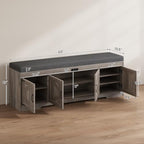 UPOSOJA 60“ Farmhouse Shoe Storage Bench with Deodorizing, Entryway Storage Bench with Cushion Seat, 4 Doors Freestanding Hidden Shoe Rack, Adjustable Shelf, for Bedroom, Living Room (Gray Wash, 60IN) - Image 2