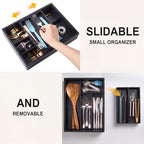 Marsui 2-tier Drawer Organizer with Sliding Tray, Wooden, Black - Image 3