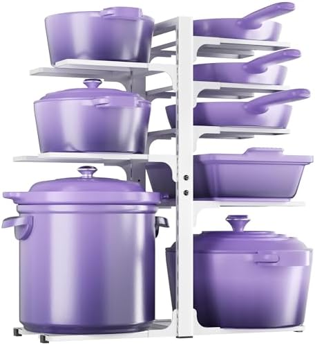 MUDEELA 8-Tier Heavy Duty Pots and Pans Organizer for Cabinet, 20.8"H White by MUDEELA