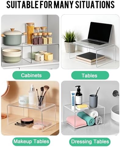 Acrylic Cabinet Organizer, Set of 2 Clear Shelf Organizer for Kitchen Pantry Organizers and Storage, Display Cabinet Shelf Room Decor Countertop Desk Shelves, Spice Organization for Cabinet - Image 3