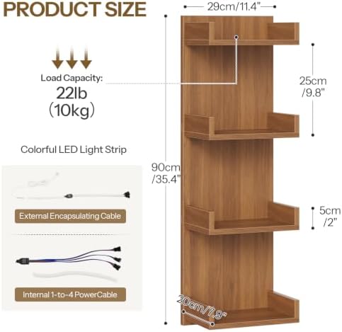 HOOBRO Floating Wall Shelves with LED Lights, Floating Shelf Wall Mounted - Image 3