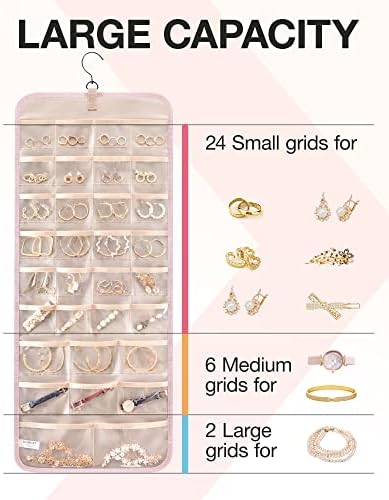 BAGSMART Hanging Jewelry Organizer Necklace/Earring/Ring 2-Sided L Pink - Image 3