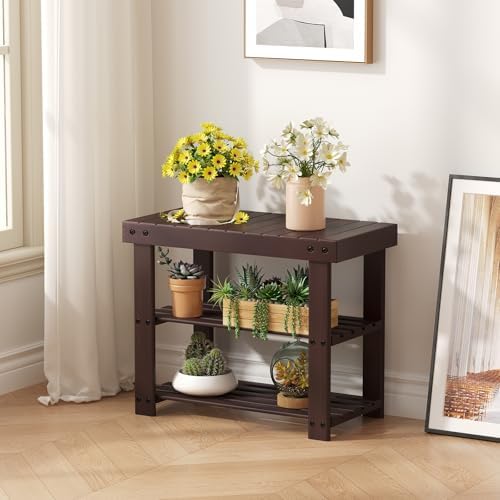 Sweetcrispy 3-Tier Shoe Rack Bench for Entryway, 19 Inches, Brown - Image 2