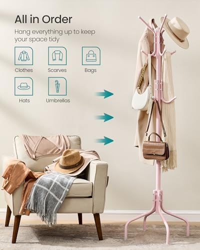 SONGMICS Coat Rack Freestanding, Steel Stand with 12 Hooks and 4 Legs - Image 4