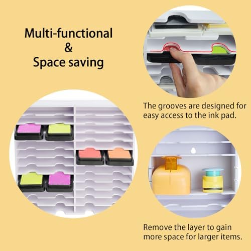 Krafetto 26 Grids Ink Pad Storage Rack, Wall-mountable Stamp Pad Organizer Holder Compatible with 3" x 3" Ink Pads（Grid Size 6.2" W × 3" D × 0.8" H） - Image 4