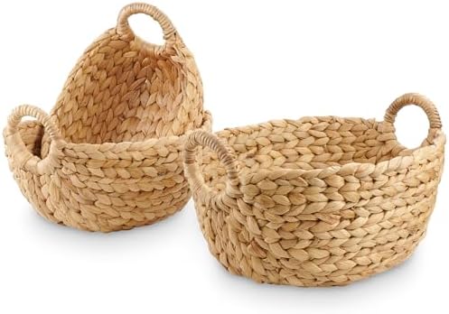 Set of 3 Wicker Storage Baskets for Organizing - Woven Decorative Baskets with Handles - Organizers for Bathroom, Kitchen, and Shelves (Natural) by 84ECO