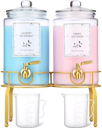 Glass Laundry Detergent Dispenser- 1 Gallon Glass Fabric Softener Dispenser with Leak-Proof Stainless Steel Faucet & Stand. Large Laundry Soap Container for Washer Room Organization &Storage by Ylncicn