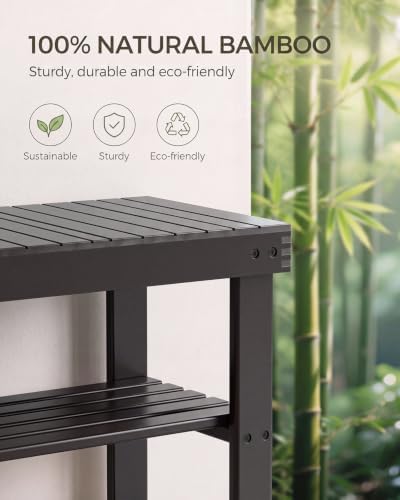 SMIBUY Sturdy Bamboo Shoe Rack Bench, 3-Tier Shoe Organizer, Storage Shelf for Entryway Hallway Bathroom Living Room (Dark Brown) - Image 5