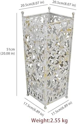 Vintage White Metal Umbrella Holder with Ornate Cutout Pattern Antique Decorative Umbrella Stand with Detachable Drip Tray for Entryway Storage Umbrellas Canes & Walking Sticks (White) - Image 2
