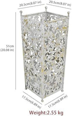 Vintage White Metal Umbrella Holder with Ornate Cutout Pattern Antique Decorative Umbrella Stand with Detachable Drip Tray for Entryway Storage Umbrellas Canes & Walking Sticks (White) - Image 2