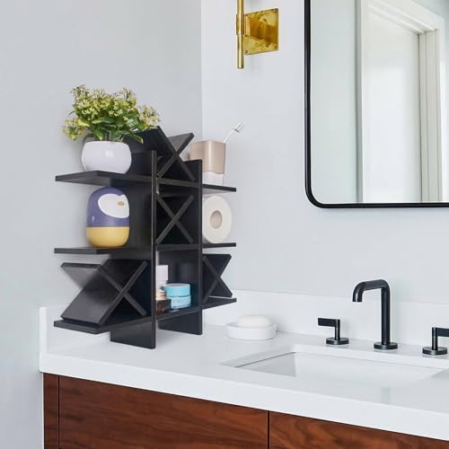 DAOYOUSKY Tic Tac Toe Toilet Paper Holder Stand with 4pcs Wooden X, Farmhouse Rustic Wall Mounted Funny Toilet Papers Storage Organizer with Shelf, Guest Bathroom Decor, Black - Image 7