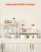 VEVOR Adjustable Kitchen Cabinet Shelf Organizer, Expandable 2 Tier Cabinet Shelf, Stackable Countertop Organizers and Storage Risers, Pantry for Kitchen Bathroom Office, White - Image 3