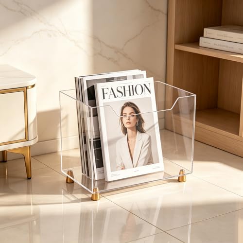Acrylic Magazine Holder, Crystal Clear Magazine Rack Floor for Home Office - Image 2