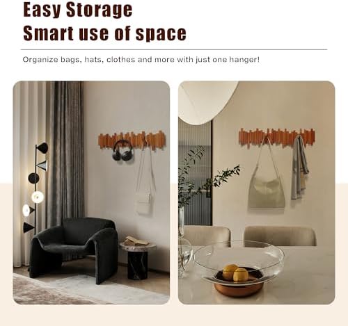 Coat Rack Wall Mount Piano Flip Down Wall Hook Rack 5 Hooks Cherry - Image 2