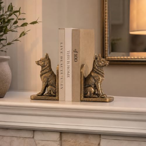 Dog Bookends Set of 2, Antique Gold Resin Dog Book Ends, Decorative Animal Bookends for Bookshelf, Office Desk, Library Shelf, Home Decor and Dog Lover Gifts (Gold) - Image 7
