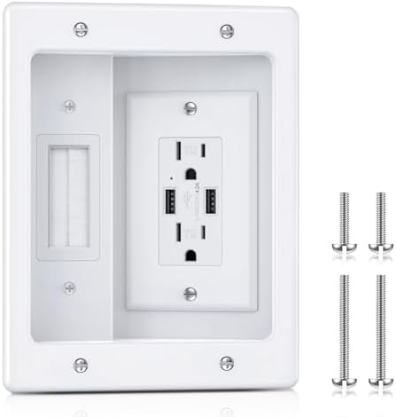 ELECPOW Cord Hider Wall with Dual AC Outlets & Dual USB-A Ports, in Wall Cable Management Kit for Wall Mounted TV,Recessed Outlet with TV Wire Hider for Power Cables & Low Voltage Wires by FindAllYouNeedFromELECPOW