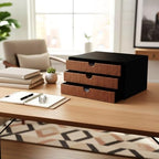 UnionBasic Document Organizer, 3-Drawer File Cabinet Document Storage Box, Office Desktop Filing Organizer, Black with Wood Grain Drawers - Image 6