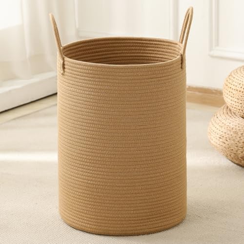 Laundry Basket Hamper Tall Rope Storage Woven for Blanket toys Dirty Clothes in Living Room Bathroom Bedroom (Jute Brown, 60L/15.8Gal) by AMTOTAM
