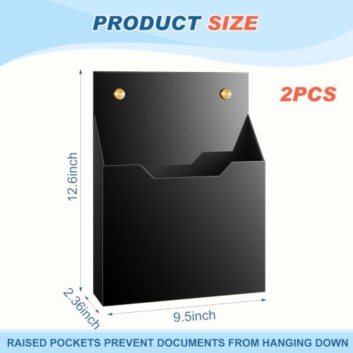 Feifeiya 2 Pcs Black Acrylic File Holder Wall Mount, 12.6"x9.5"x2.4" - Image 2