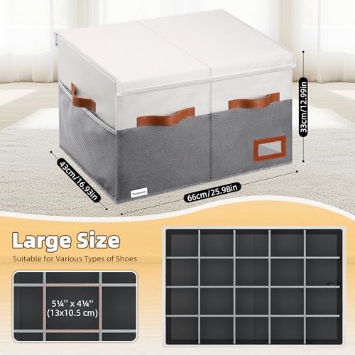 Supowin Large Shoe Organizer for Closet, Foldable Shoe Storage Bin with Lid - Image 2