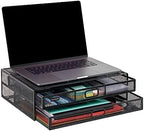 Mind Reader Monitor Stand, Ventilated Laptop Riser, Storage Drawer, Office, Metal Mesh, Black - Image 5