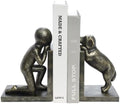 Decorative Bookends for Shelves, Human & Dog Antique Bronze Resin Book Ends by Unknown