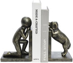 Decorative Bookends for Shelves, Human & Dog Antique Bronze Resin Book Ends by Unknown