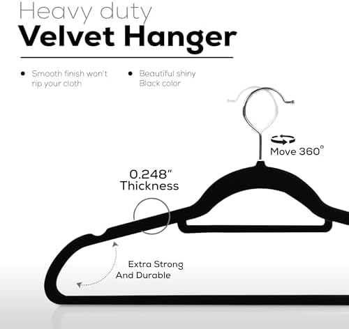 Utopia Home Velvet Hangers 100 Pack – Premium Hangers with Tie Bar - Black - Image 3