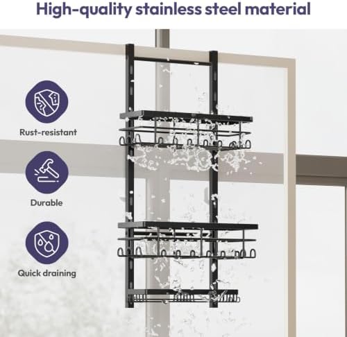 SWTYMIKI Over The Door Shower Caddy - 3 Tier Rustproof Hanging Shower Organizer with Adjustable Shelves, 28 Hooks & Soap Holder, Hanging Shower Rack Storage for Bathroom Accessories, Black - Image 4