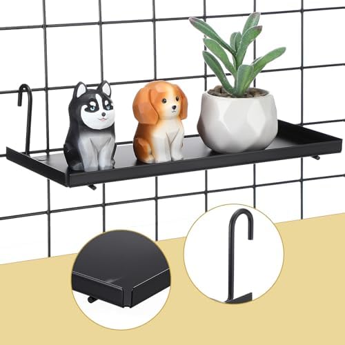 Yaocom 4 Pcs Gridwall Shelf Hooks Rack and Hanging Shelf for Wire Grid Panel Grid Panel Accessories Black Metal Wall Shelves for Home Garage Retail - Image 4