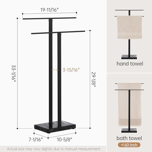 KES Standing Towel Rack 2-Tier Natural Black Marble Base, Bath Towel Holder - Image 5