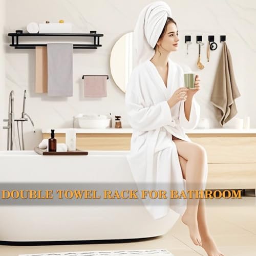 Alise Double Towel Rack for Bathroom Wall Mounted 16 Inch,Matte Black - Image 2
