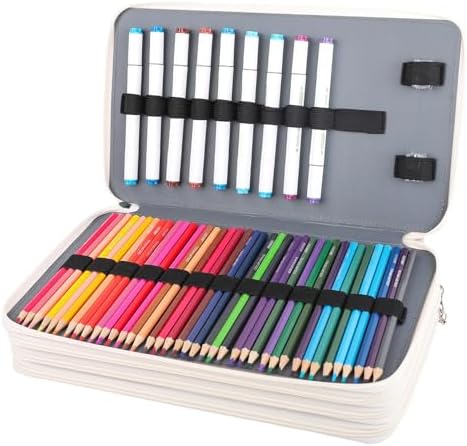Vomgomfom 300 Slots Marker Case 4-Layer PU Leather, Handle, White - Image 4