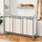 STORAGE MANIAC 5 Section Laundry Sorter, Laundry Hamper with Wheels, Beige - Image 6