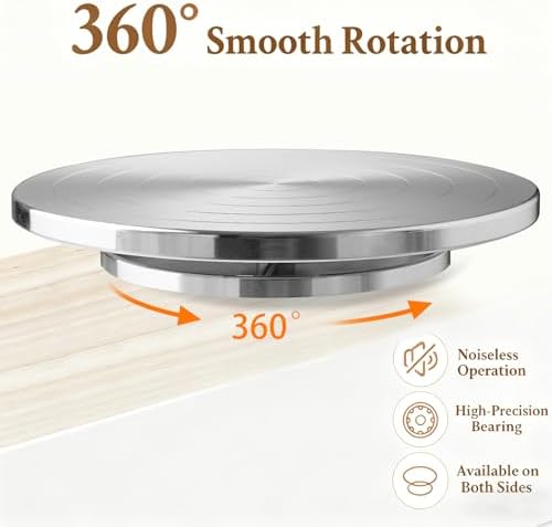 12 Inch Heavy Duty Lazy Susan Turntable, 360° Smooth Rotating Dual Surface Metal Turntable for Kitchen Counter,Cake Decorating, Craft, Display – Aluminum Alloy Spinning Tray - Image 3