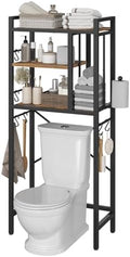 YATINEY Over The Toilet Storage Rack, 3-Tier Bathroom Organizer Shelf, Above Toilet Storage with Paper Holder 8 Hooks, Over The Toilet Storage Cabinet for Bathroom, Rustic Brown and Black TR06BR by Yatiney