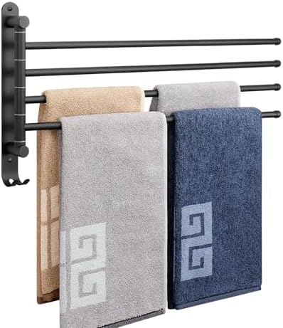 NearMoon Swivel Towel Rack, 19.5" Thicken 304 Stainless Steel 4-Arm Towel Bar, Space Saving Wall Mounted Towel Holder with Hook, Rustproof Swing Out Towel Hanger for Bathroom, Kitchen (Matte Black) by NearMoon