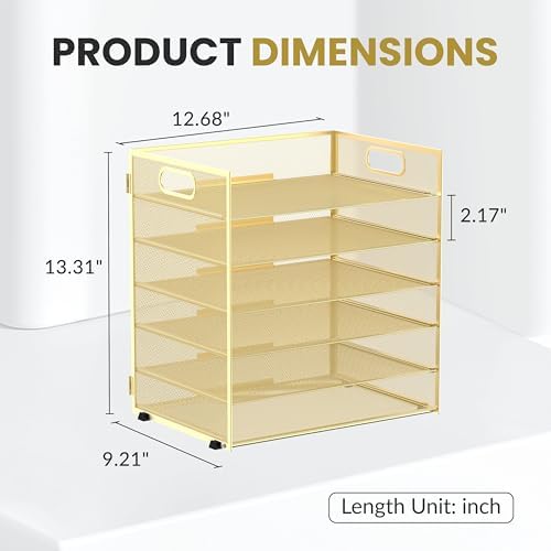 Daltack 6-Tier Paper Organizer for Desk with Handle, Gold - Image 2