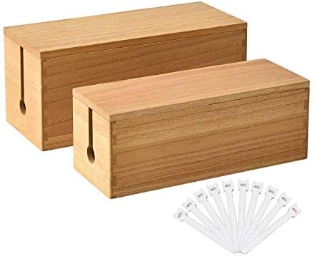 KIRIGEN Wooden Cable Management Box Set of 2, Cord Organizer, Natural by KIRIGEN