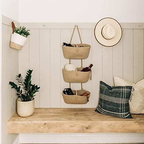 OrganiHaus Over the Door Organizer, Woven Rope Hanging Baskets, 3-Tier - Image 5