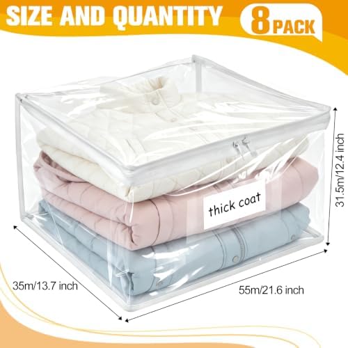 Plastic Storage Bags with Easy-Glide Zipper, Pack of 8, Durable Clear Vinyl Zippered Storage Bags for Clothes Sweaters Comforters Blankets Sheets Bedding (21.6 x 13.7 x 12.4 Inch, Transparent White) - Image 3