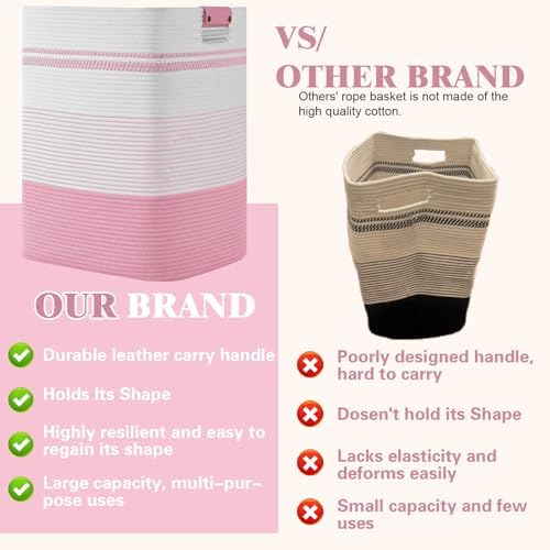 Laundry Hamper, 95L Tall Laundry Basket with Leather Handles, Rectangle Large Clothes Hamper for Organizing, Cotton Woven Laundry Baskets Storage Hampers for Bedroom, Nursery, Living Room - Image 4
