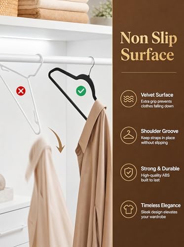 HOUSE DAY Black Velvet Hangers 50 Pack - Non Slip Felt Hangers, No Wrinkles - Image 3