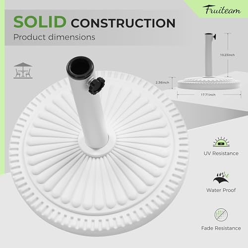 FRUITEAM 23-lbs Round Patio Umbrella Base Pre-Filled Umbrella Stand 15" Sun-Flower-Pattern Heavy Duty Market Umbrella Base Stand for Patio, Outdoor, Swimming Pool, White - Image 2