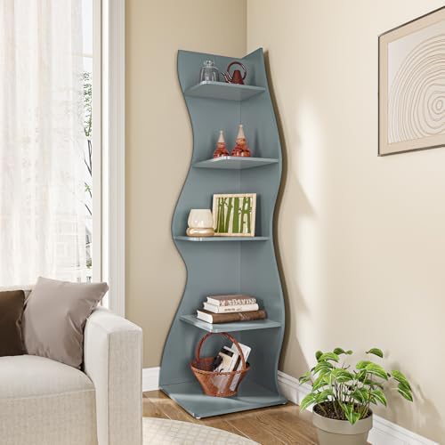 LITTLE TREE Small Corner Shelf, Modern 5-Tier Wall Corner Bookshelf, Stylish Bookcase Storage Rack for Small Space, Living Room, Bedroom, Blue, 1 Pack - Image 6
