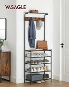 VASAGLE Hall Tree with Shoe Bench, 5-Tier Shoe Rack, 5 Dual Hooks - Image 2