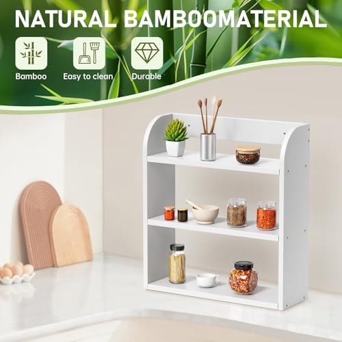 ROMGUAR CRAFT 3 Tier Bamboo Spice Rack, Countertop or Wall Mounting, White - Image 5