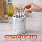 Creative Home White Marble Pen Holder, Heavy Stone Pencil Cup Organizer for Desk - Image 6