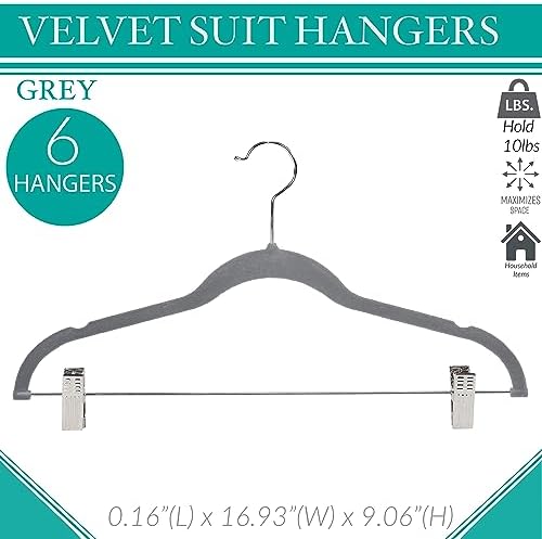 Simplify 24 Pack Velvet Hangers with Clips | Skirt and Pants | Slim Space Saving | Closet Organization | Non-Slip | Prevent Creases | Swivel Neck | Durable | Grey - Image 2
